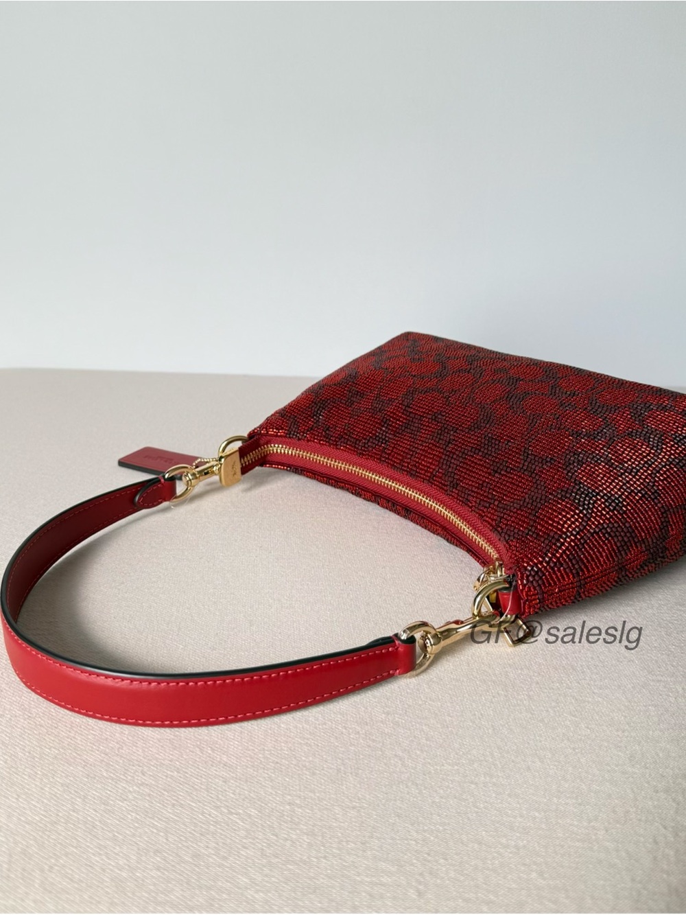 NWT Coach Teri Shoulder Bag With Chain
Signature Beaded Satin Crimson Red CET14 - Picture 8 of 15